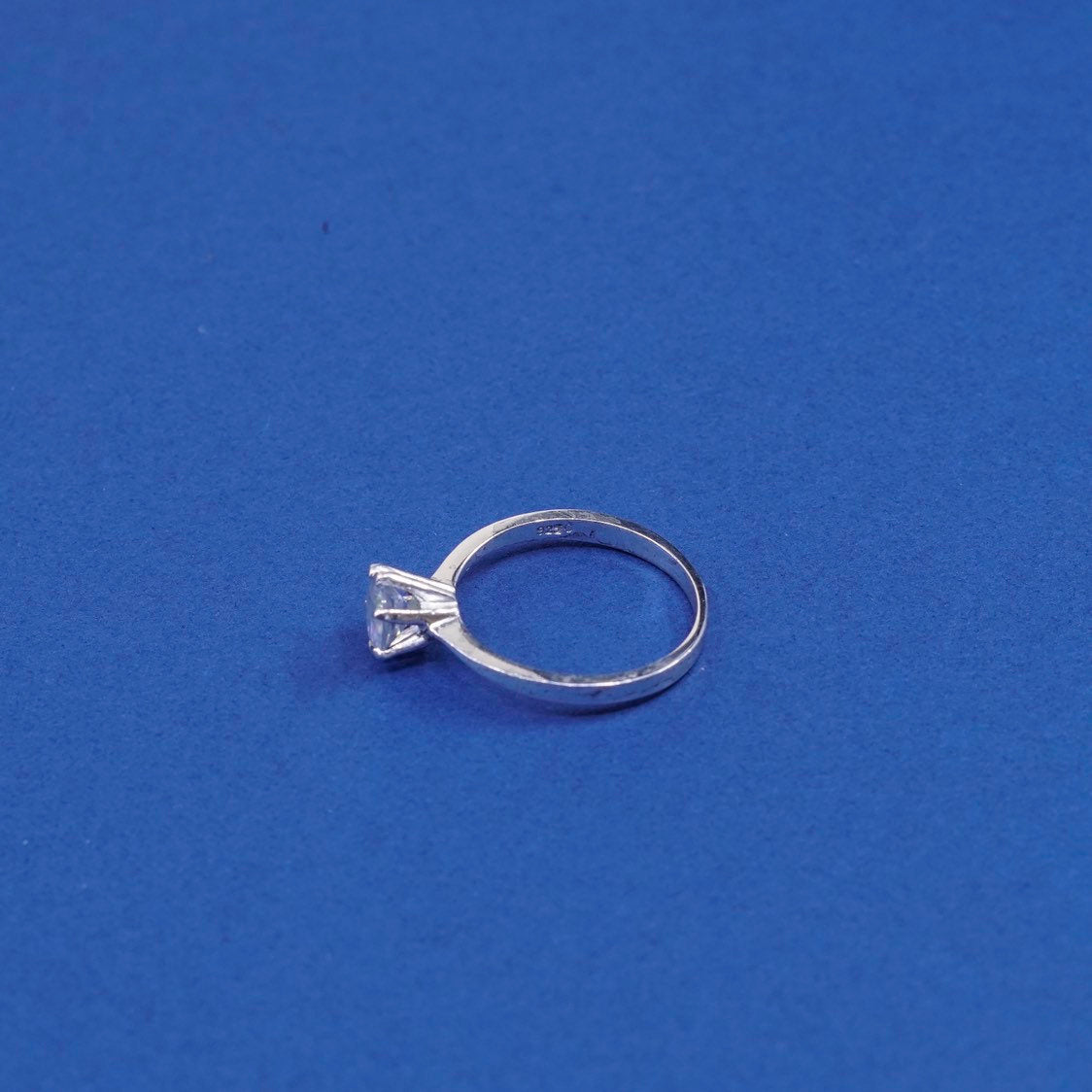 sz 8.25, vtg Sterling silver handmade 925 engagement ring w/ crystal