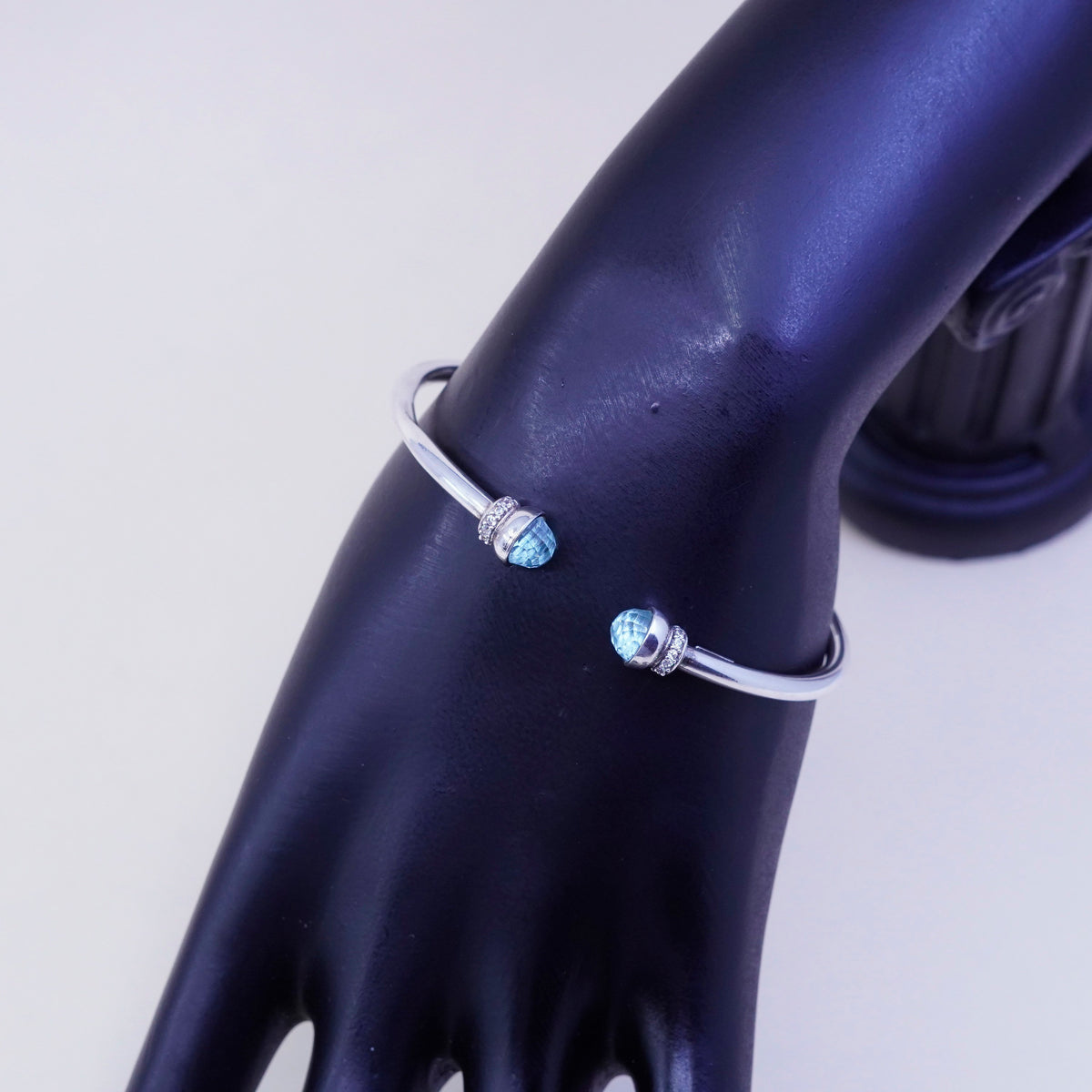 6.5”, Dyadema sterling silver contemporary bracelet, 925 bangle cushion topaz