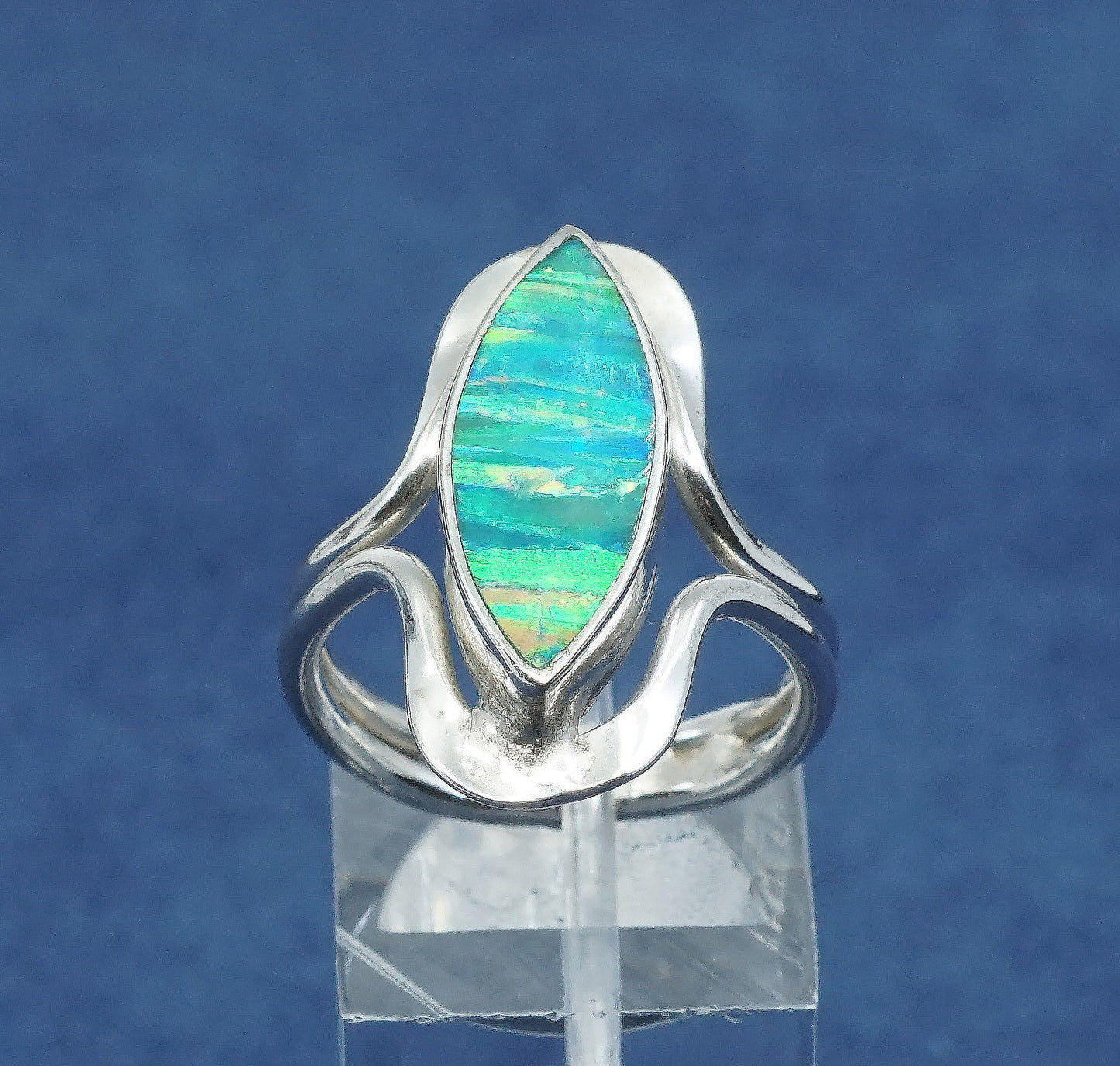 Size 7.5, vtg gold over sterling silver handmade ring, 925 w/ fire opal