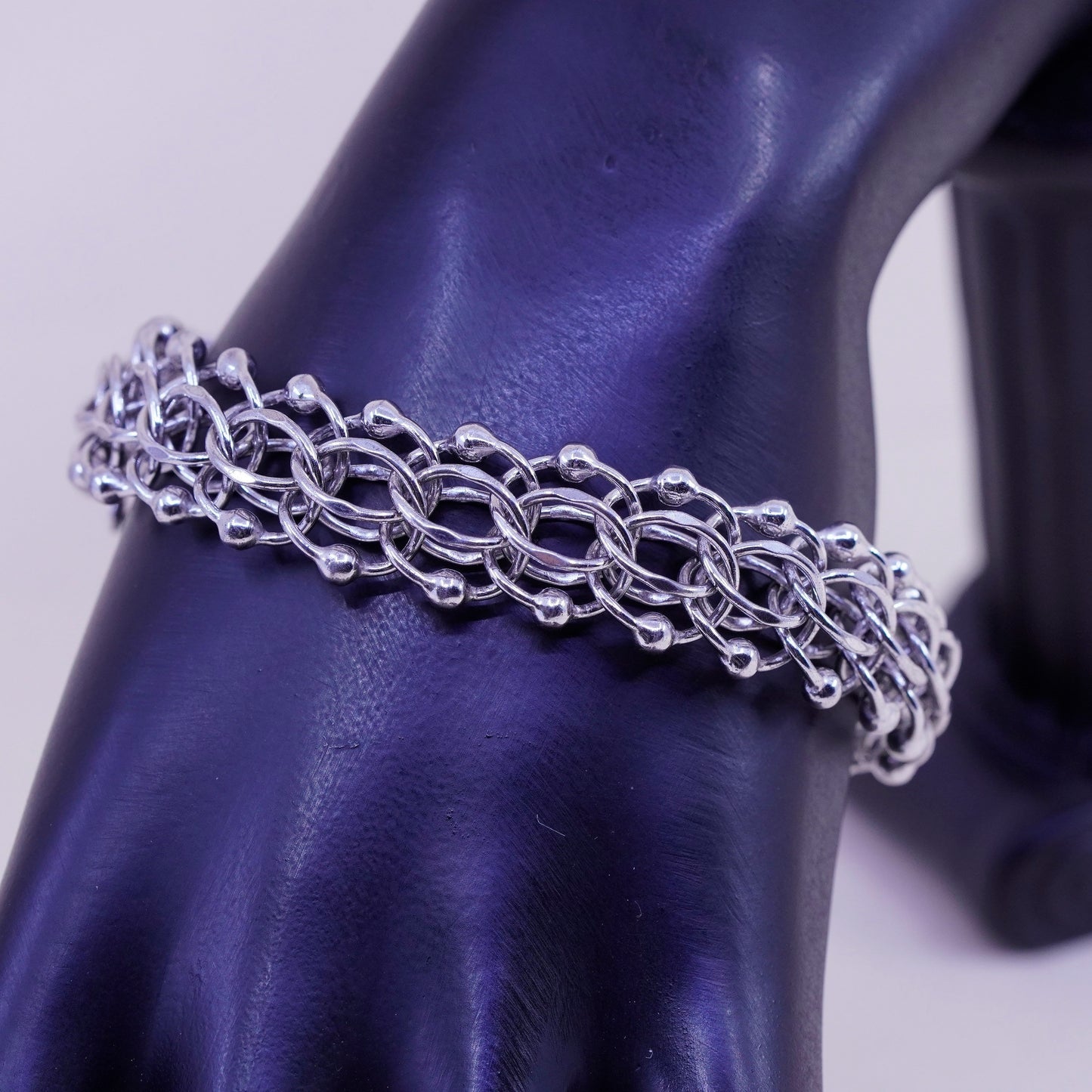 7”, 15mm, Vintage sterling silver double curb chain, 925 charm bracelet