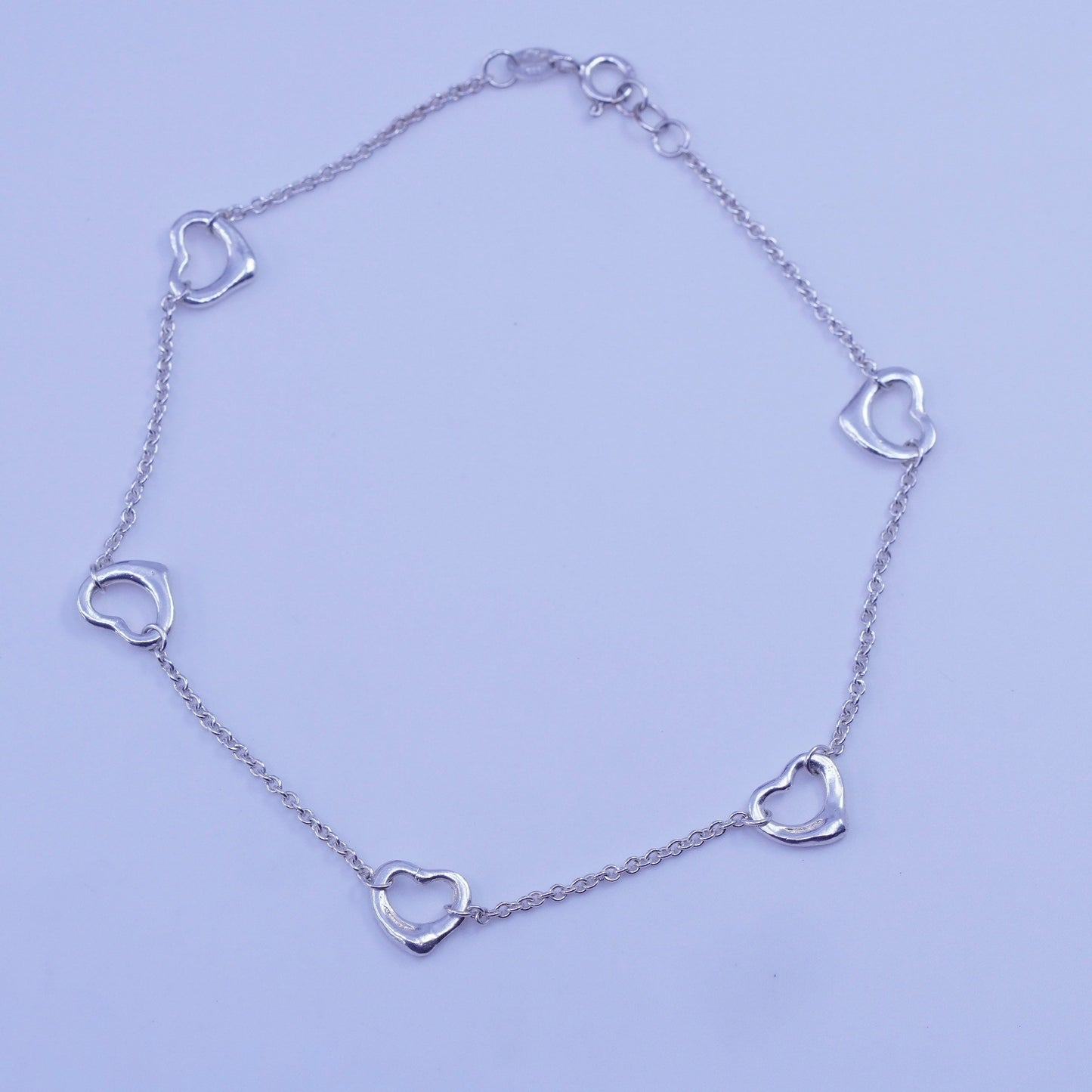 10”, Sterling 925 silver handmade bracelet, circle chain anklet heart charm