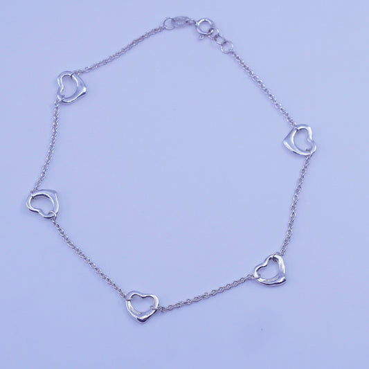 10”, Sterling 925 silver handmade bracelet, circle chain anklet heart charm