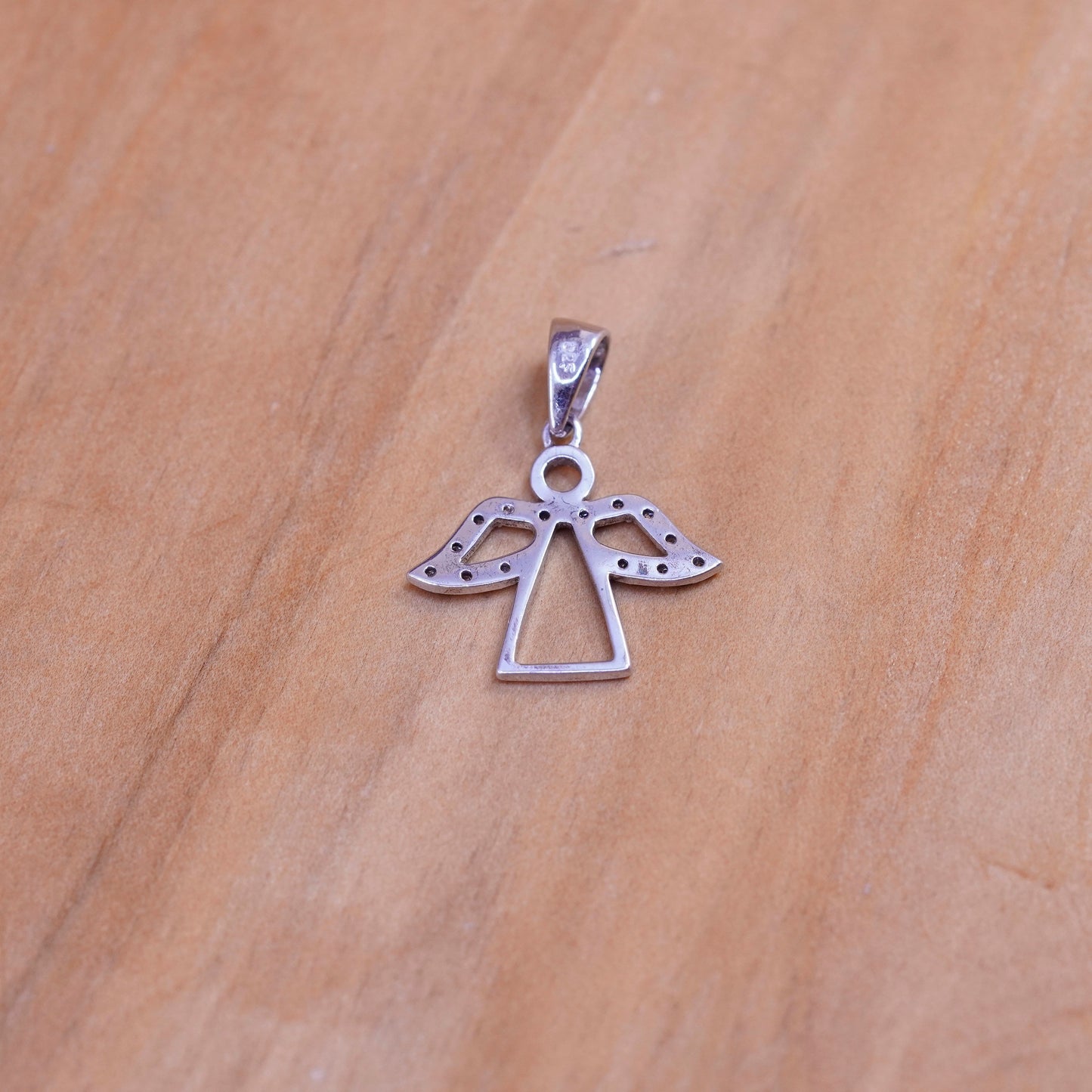 Vintage Sterling silver handmade pendant, 925 angel charm with diamond