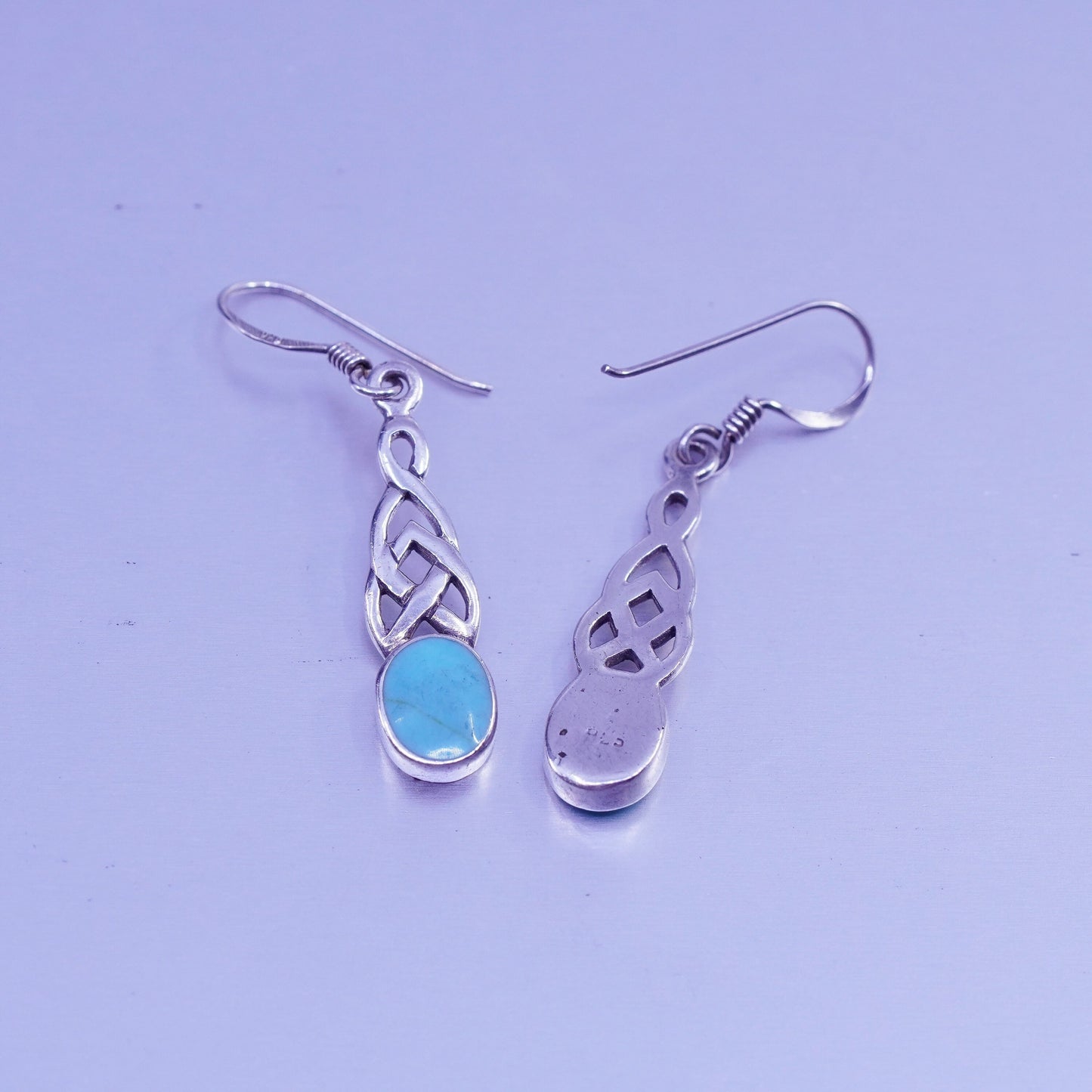 Irish Sterling 925 silver handmade filigree Celtic knot earrings turquoise