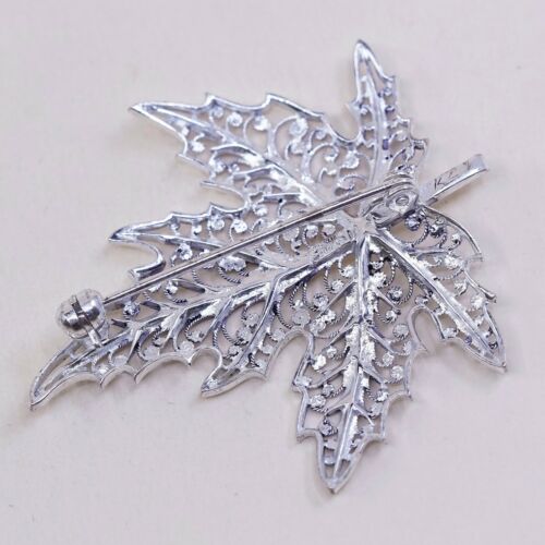Vtg BRICKS Sterling Silver Handmade Filigree Maple Leaf Brooch Pin