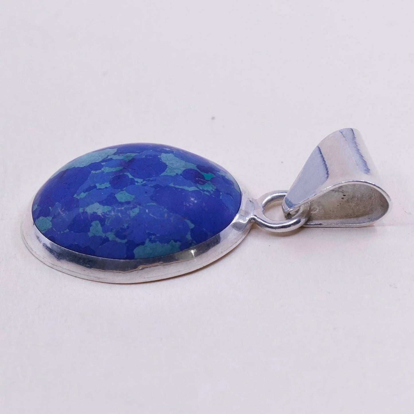 Vintage handmade sterling silver charm, mexico 925 with oval azurite