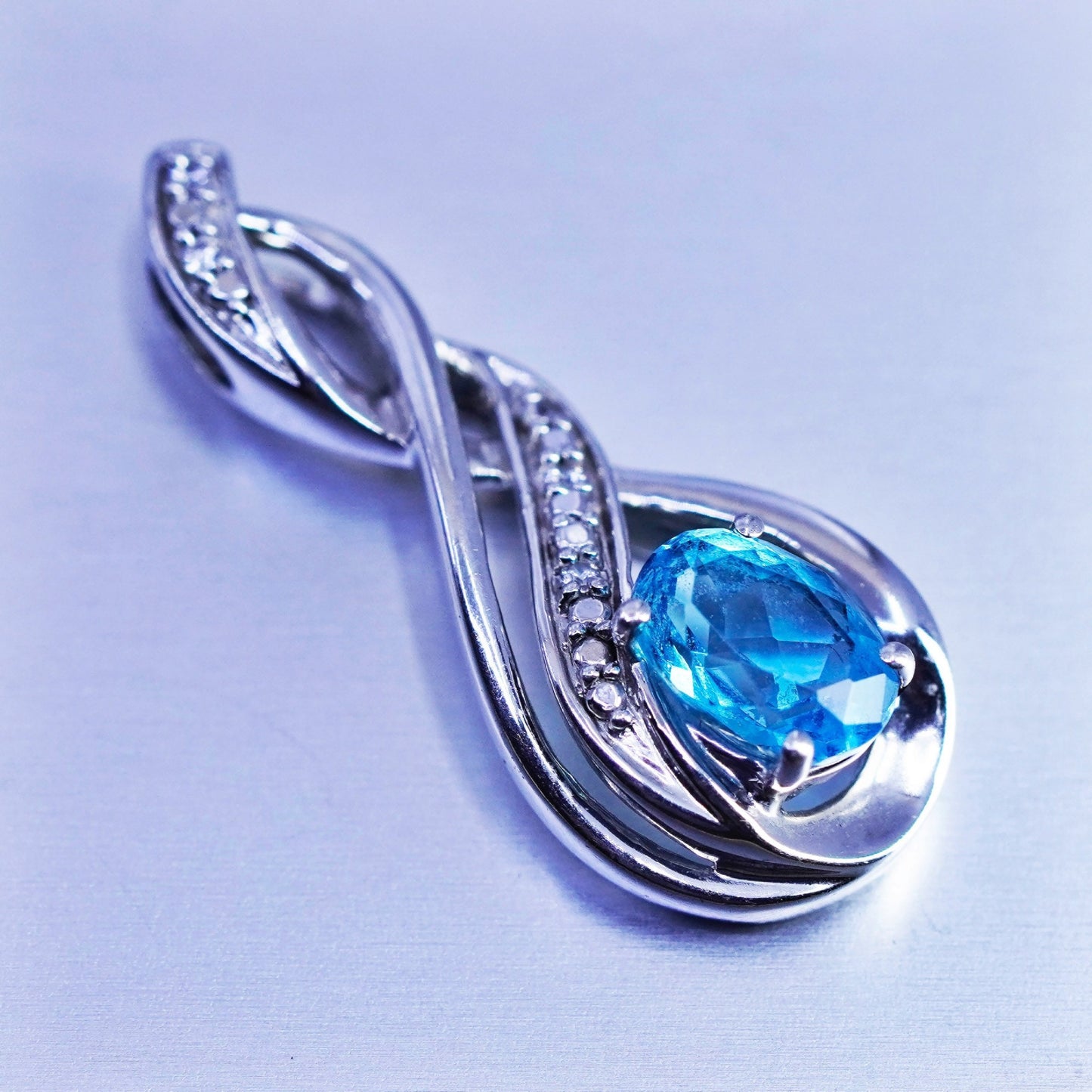 Vintage sterling 925 silver pendant with topaz and cz