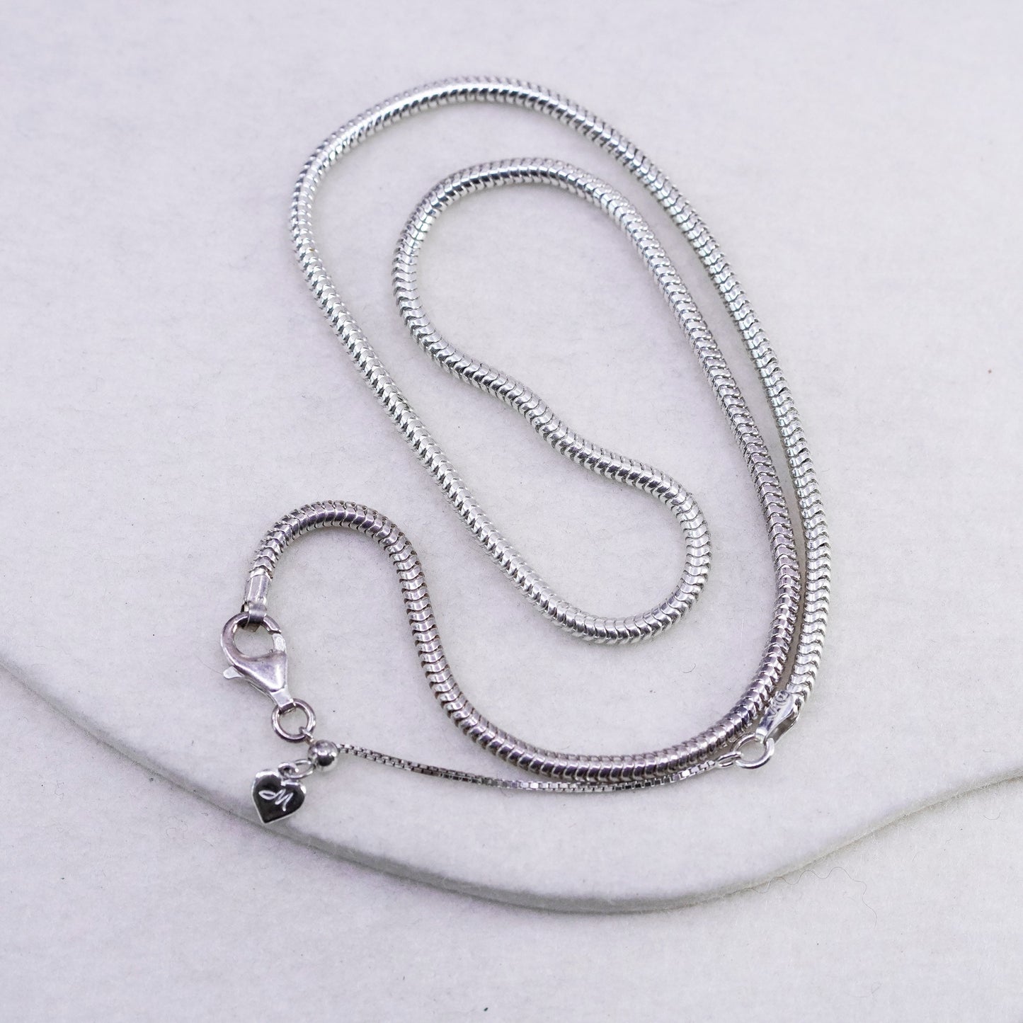 18+2” 3mm, vintage Sterling 925 silver bold snake chain necklace