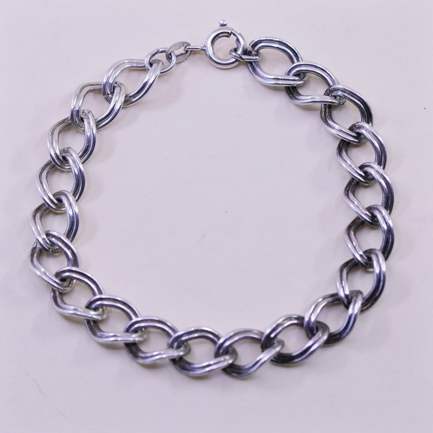 6.5”, 9mm, Vintage sterling silver double curb bracelet, 925 chain