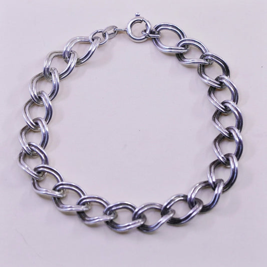 6.5”, 9mm, Vintage sterling silver double curb bracelet, 925 chain