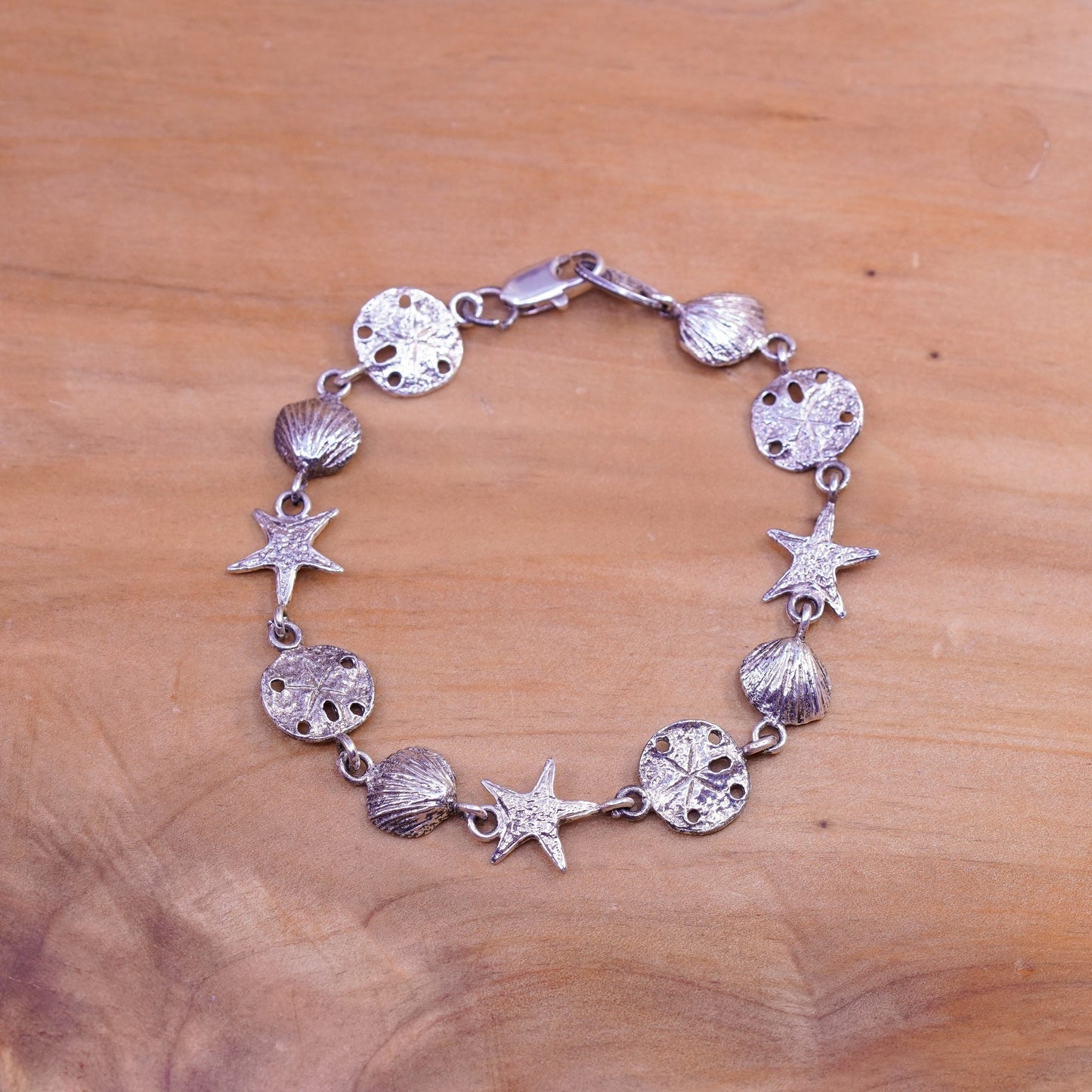 7”, My Way Sterling silver bracelet, 925 shell, starfish sand dollar anklet