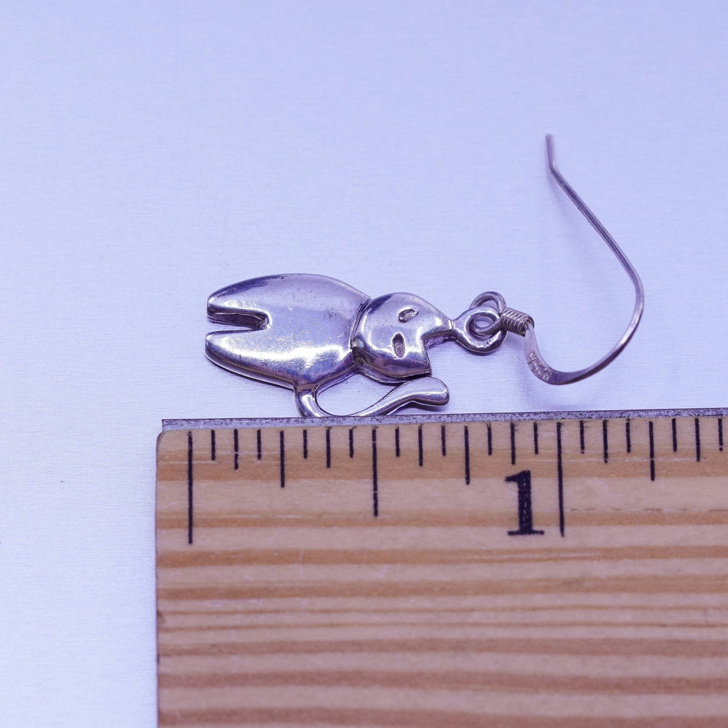 vintage Sterling silver handmade earrings, 925 cat kitty dangles