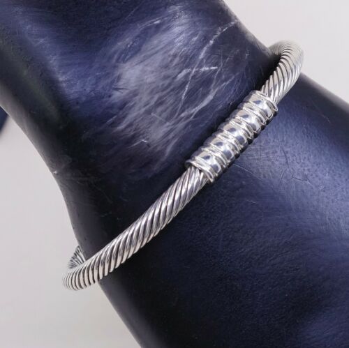 6.5”, Vtg Sterling Handmade Rope Cuff, Mexico 925 Silver Cable Bracelet