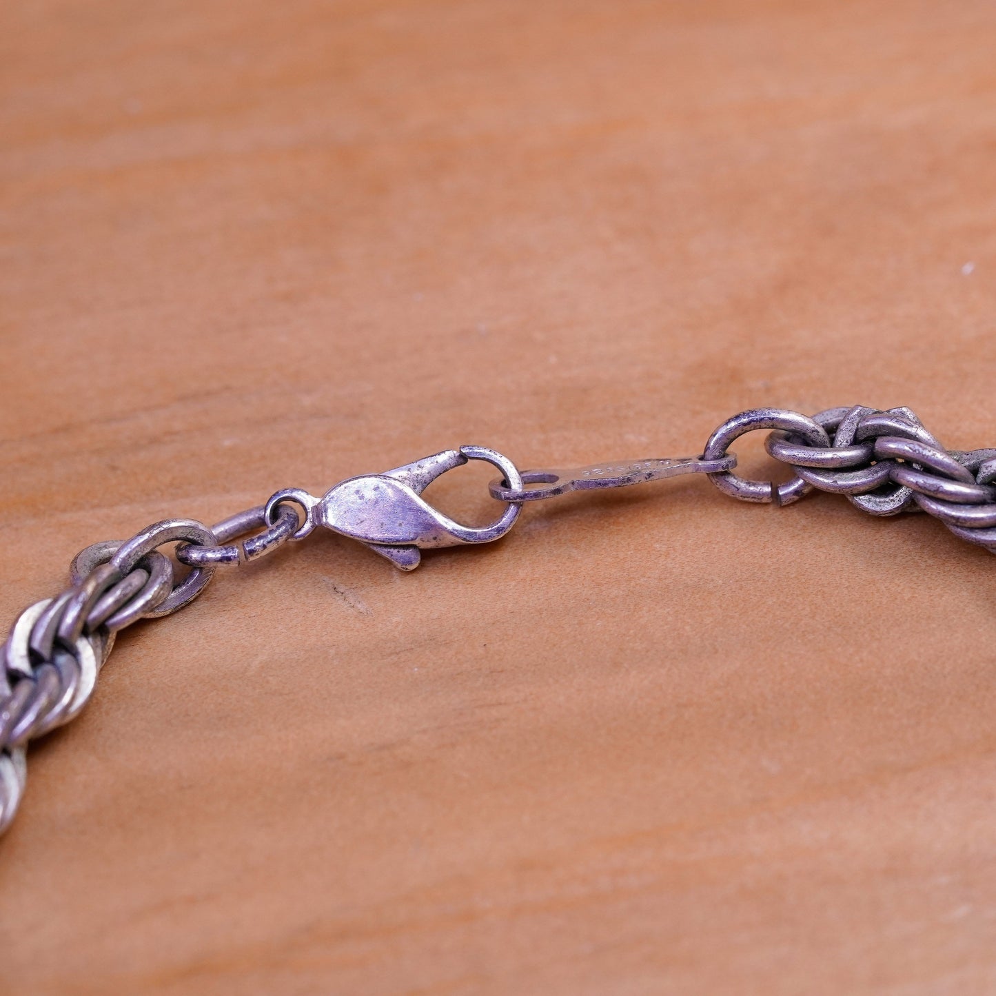 7”, 5mm, vintage Sterling silver bracelet, Italy 925 flatten rope chain