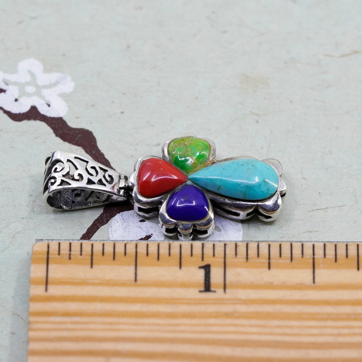 Southwestern sterling silver pendant, 925 cross turquoise lapis lazuli coral,