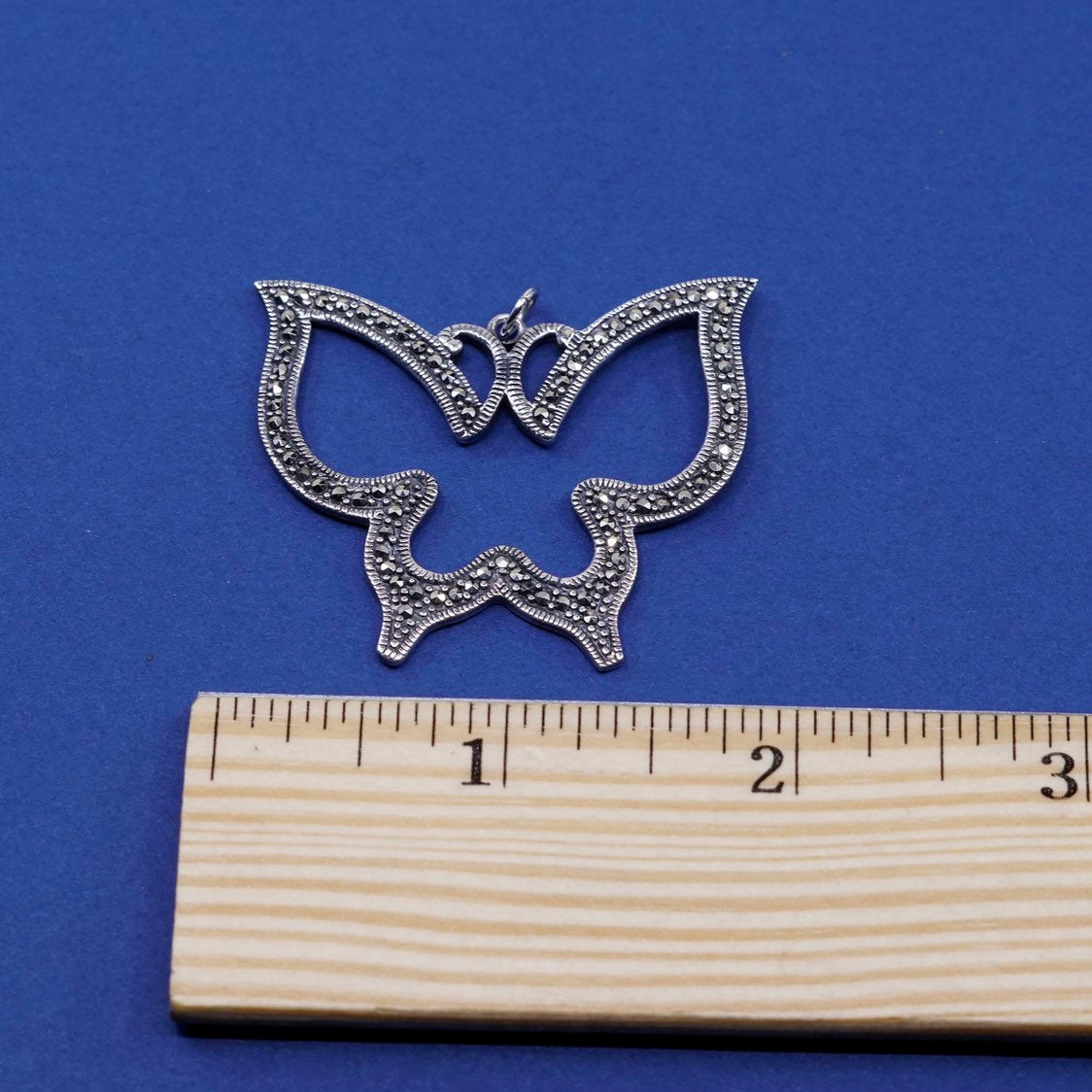vtg Sterling silver handmade butterfly pendant, 925 w/ marcasite