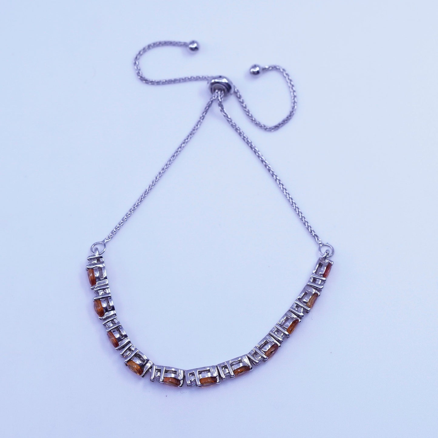Size adjustable. Jewelry Sterling 925 silver bracelet, box chain with crystal