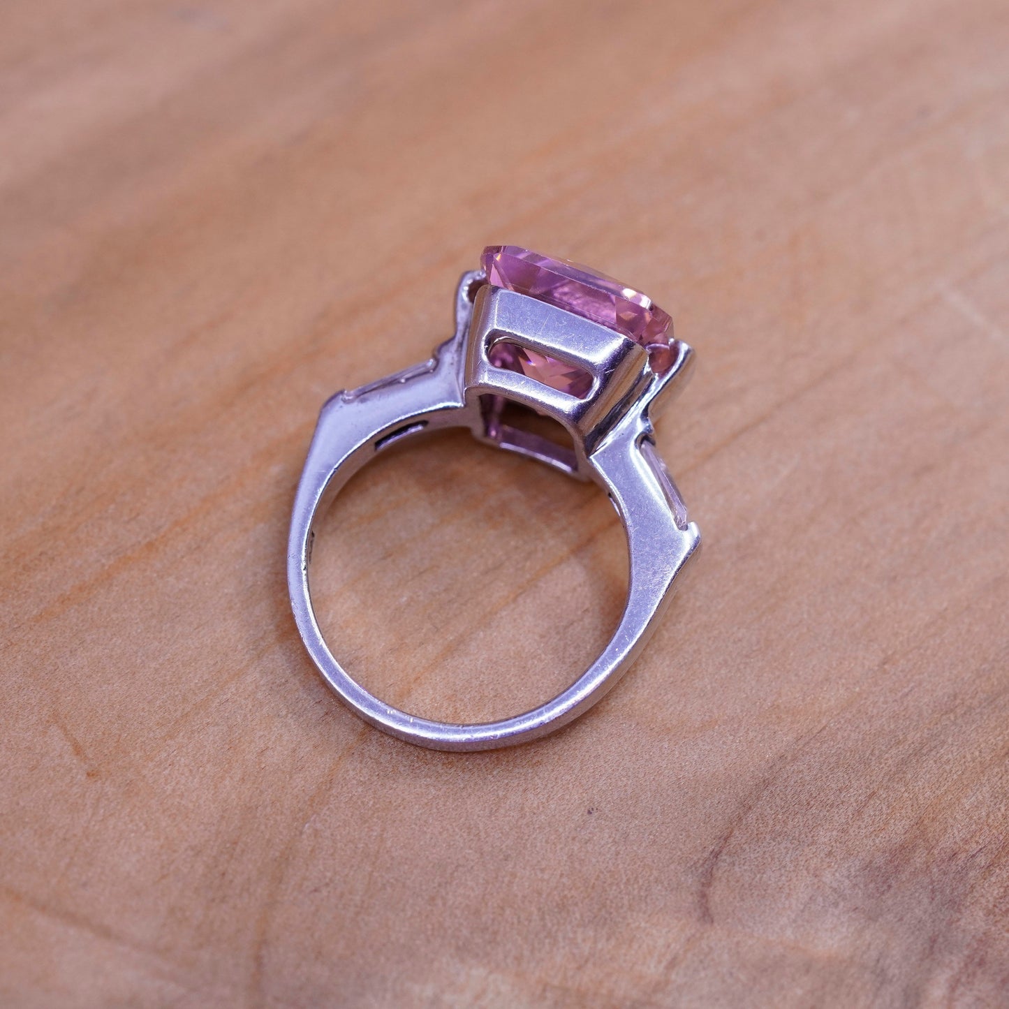 Size 4.75, vintage Sterling silver handmade ring, 925 band with pink Cz stone