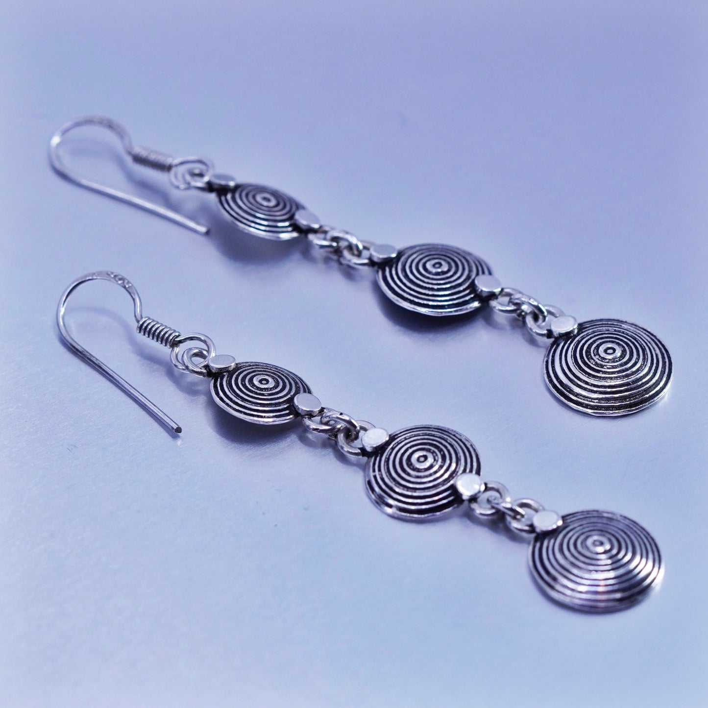 Vintage Sterling 925 silver handmade swirly circle earrings
