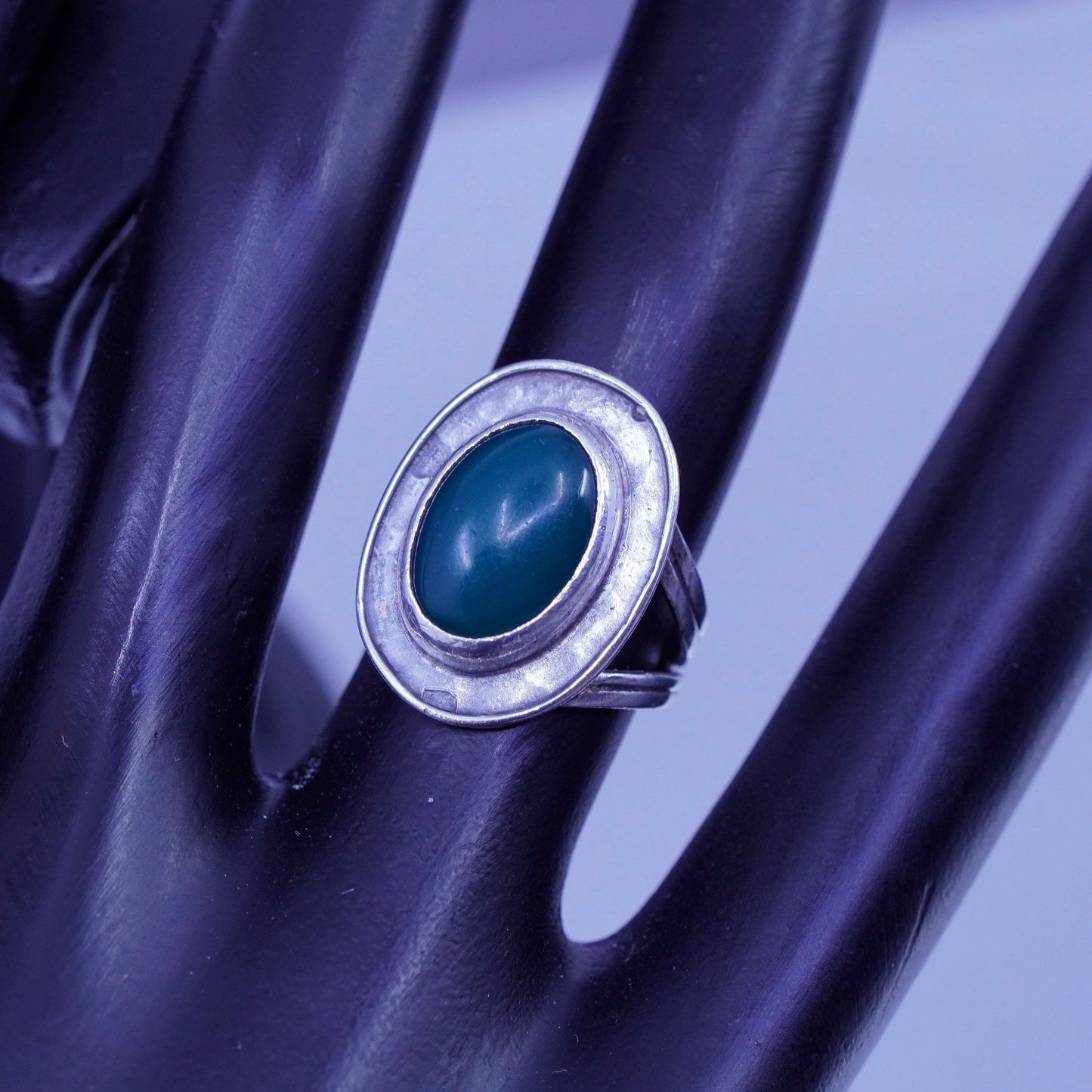 Size 6, vintage bali Sterling 925 silver handmade ring with onyx