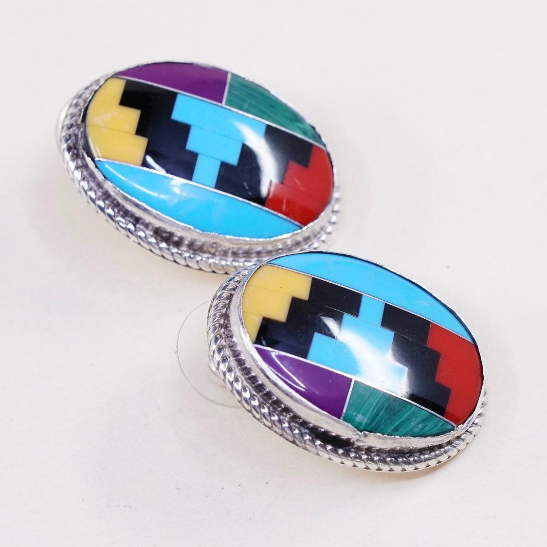 VTG Sterling silver handmade earrings, 925 studs w/ zuni studs