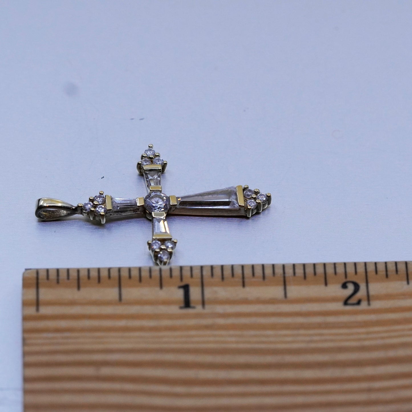 antique vermeil gold over sterling 925 silver cross pendant with Cz