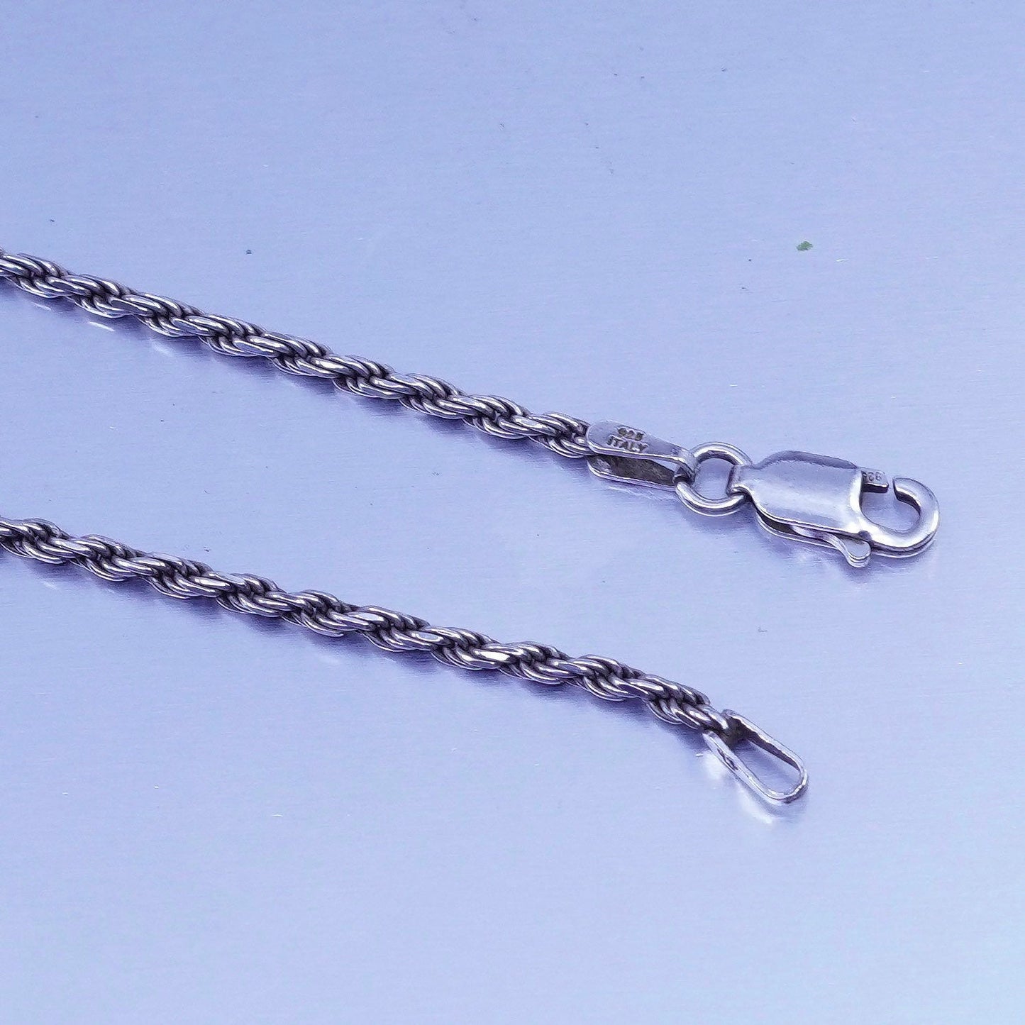 18” 1.6mm, vintage Italy Sterling 925 silver rope chain necklace