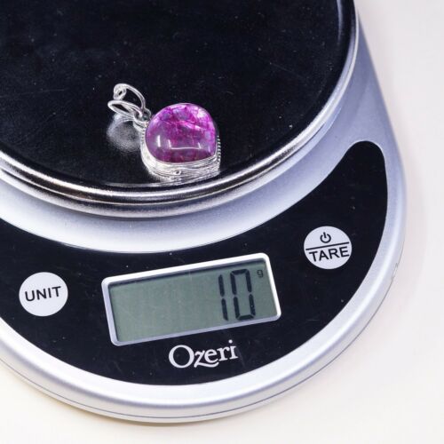 Vtg Sterling 925 Silver Handmade Filigree Pendant W/ Pink tourmilated quartz