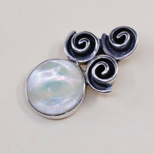 Vtg Lori Bonn Sterling 925 Silver Handmade Pendant W/ Round Mop