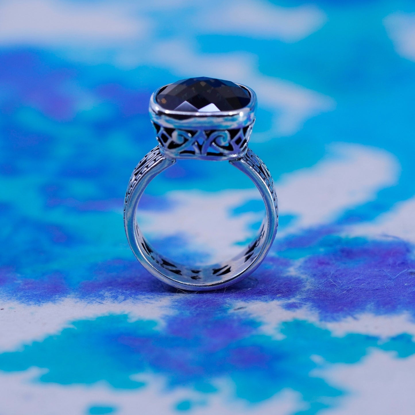 Size 6.5, vtg Brighton Sayan Sterling Silver Handmade filigree Ring smoky topaz