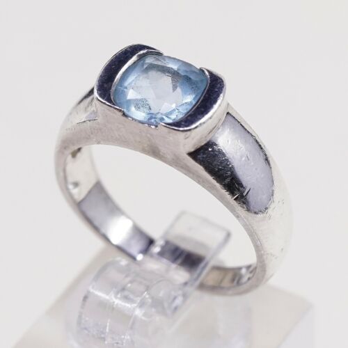 Sz 7.5, Sterling Silver Engagement Ring, 925 Silver Ring W/ Birthstone Topaz