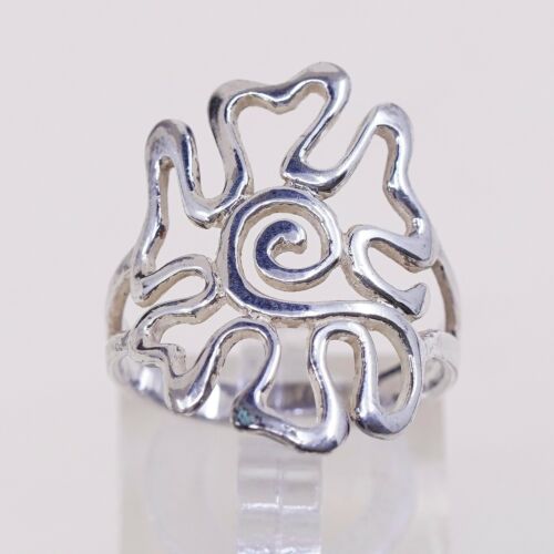 Size 8 Vtg Sterling 925 Silver Handmade Rose Bud Flower Band Ring, Stamped 925