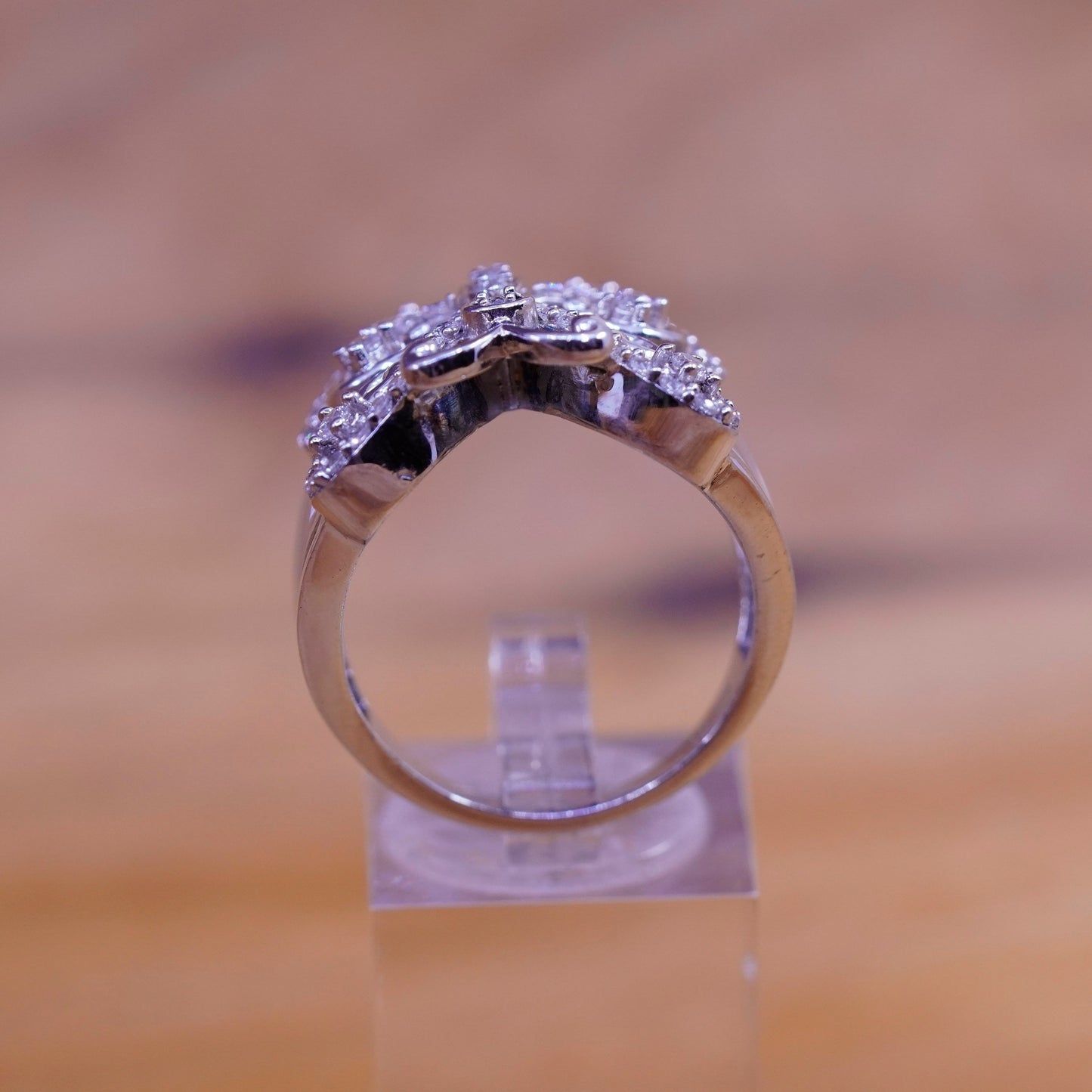 Size 10, vintage SJD Sterling silver ring, 925 butterfly with cluster Cz