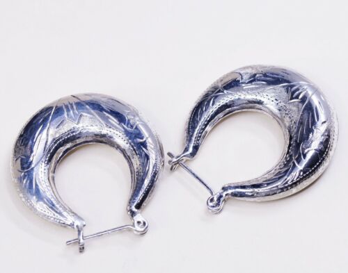 1.25”, Vtg Sterling Silver Handmade Earrings, Testured 925 Hoops, Huggie