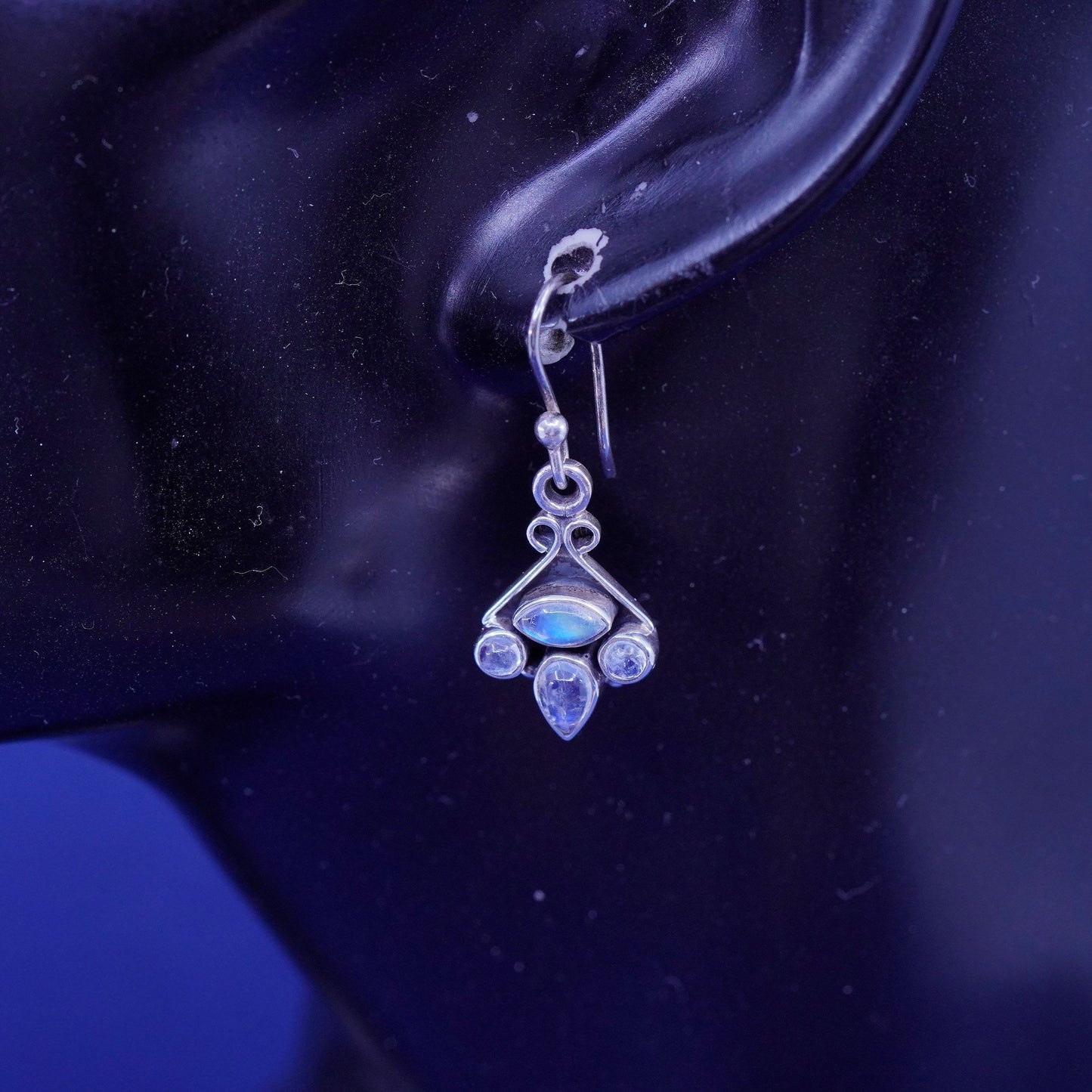 Vintage Sterling 926 silver handmade earrings with oval moonstone
