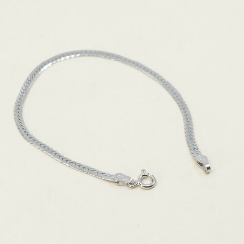 7.25”, 4mm, vtg Sterling Silver Bracelet, Italy 925 Silver Flatten Nugget Chain