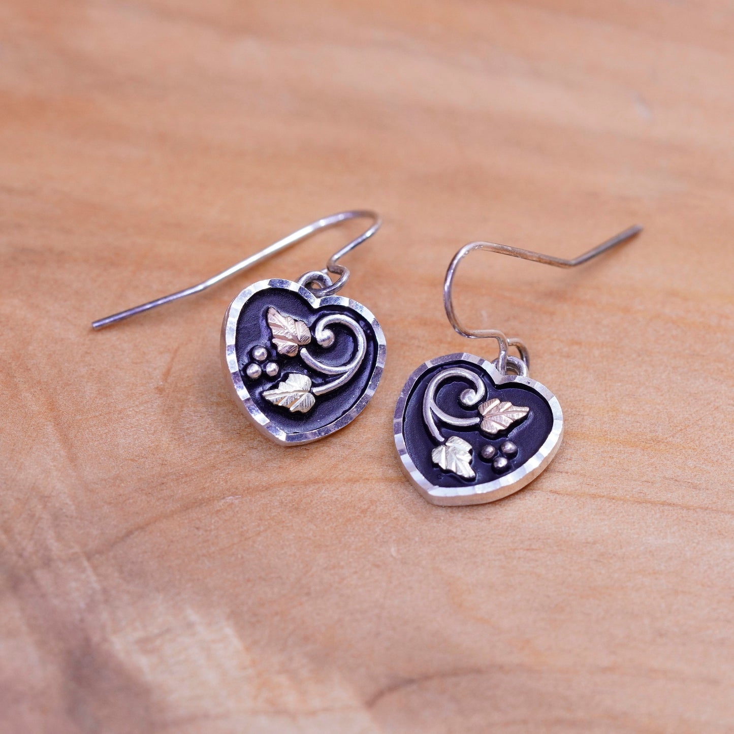 Coleman Co CCO Sterling 925 silver handmade earrings 12K rose gold grape vines