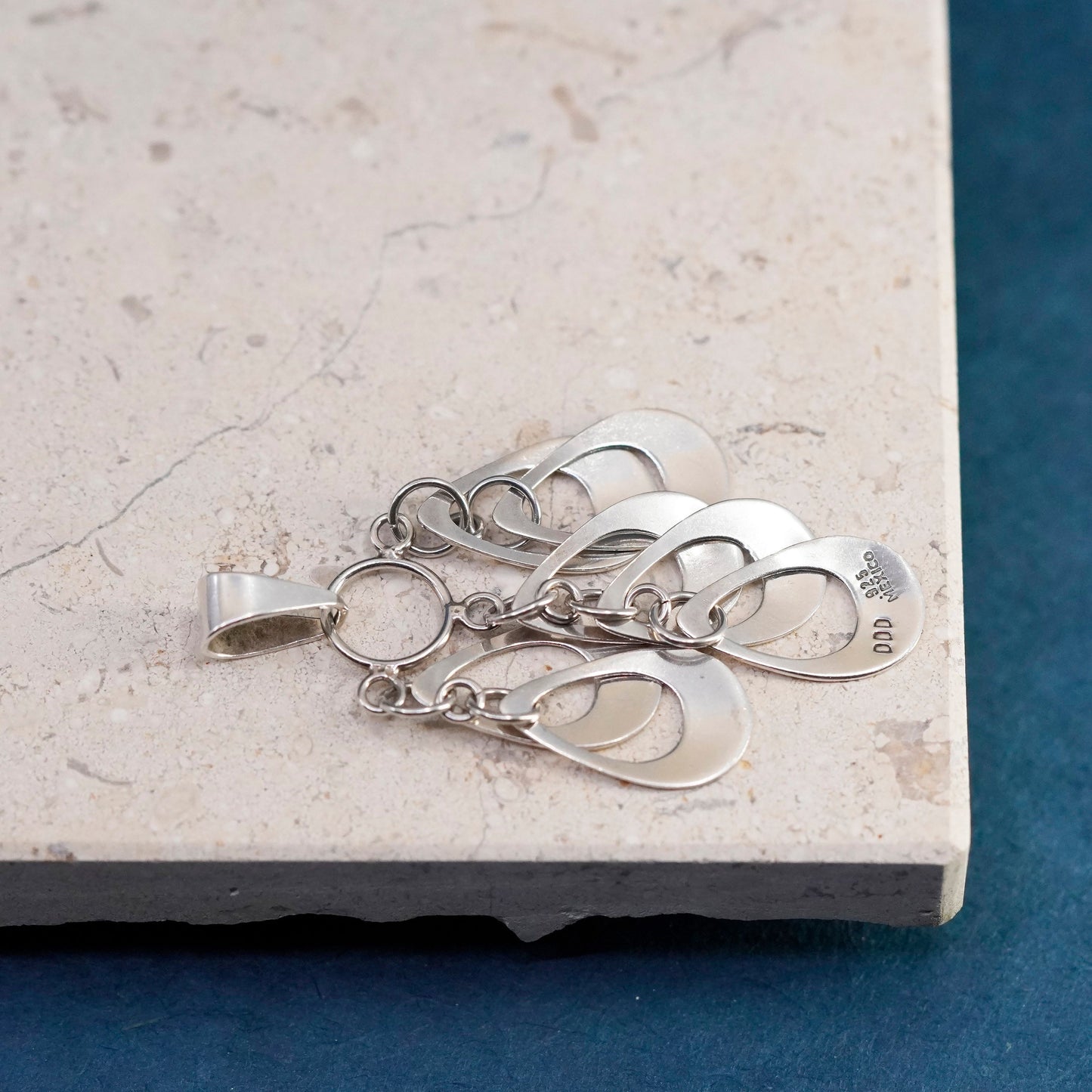 Vintage Sterling silver handmade pendant, 925 cluster teardrop