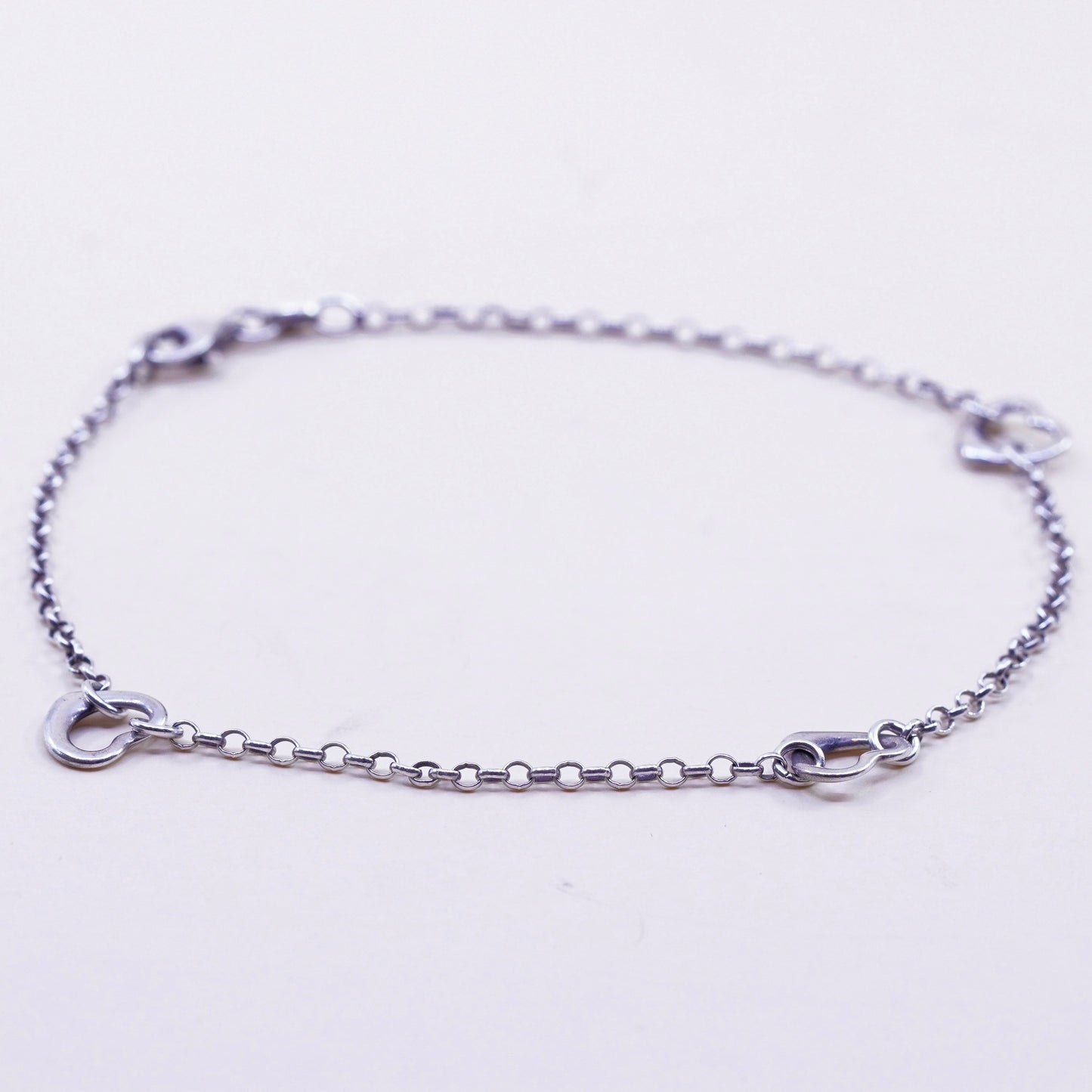 10.5”, Italy sterling silver anklet bracelet, 925 circle chain with heart charm