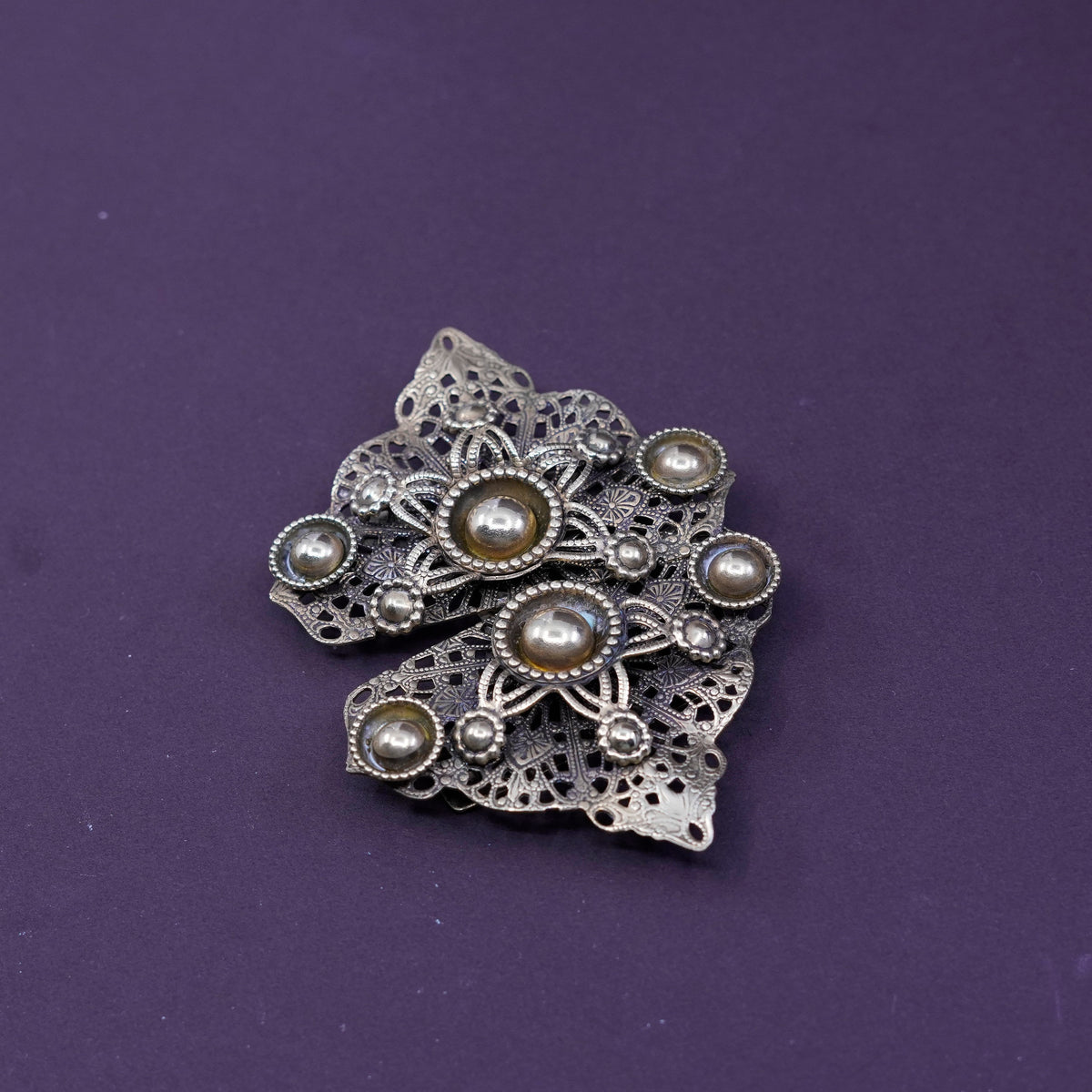 Vintage gold tone filigree belt buckle with beads