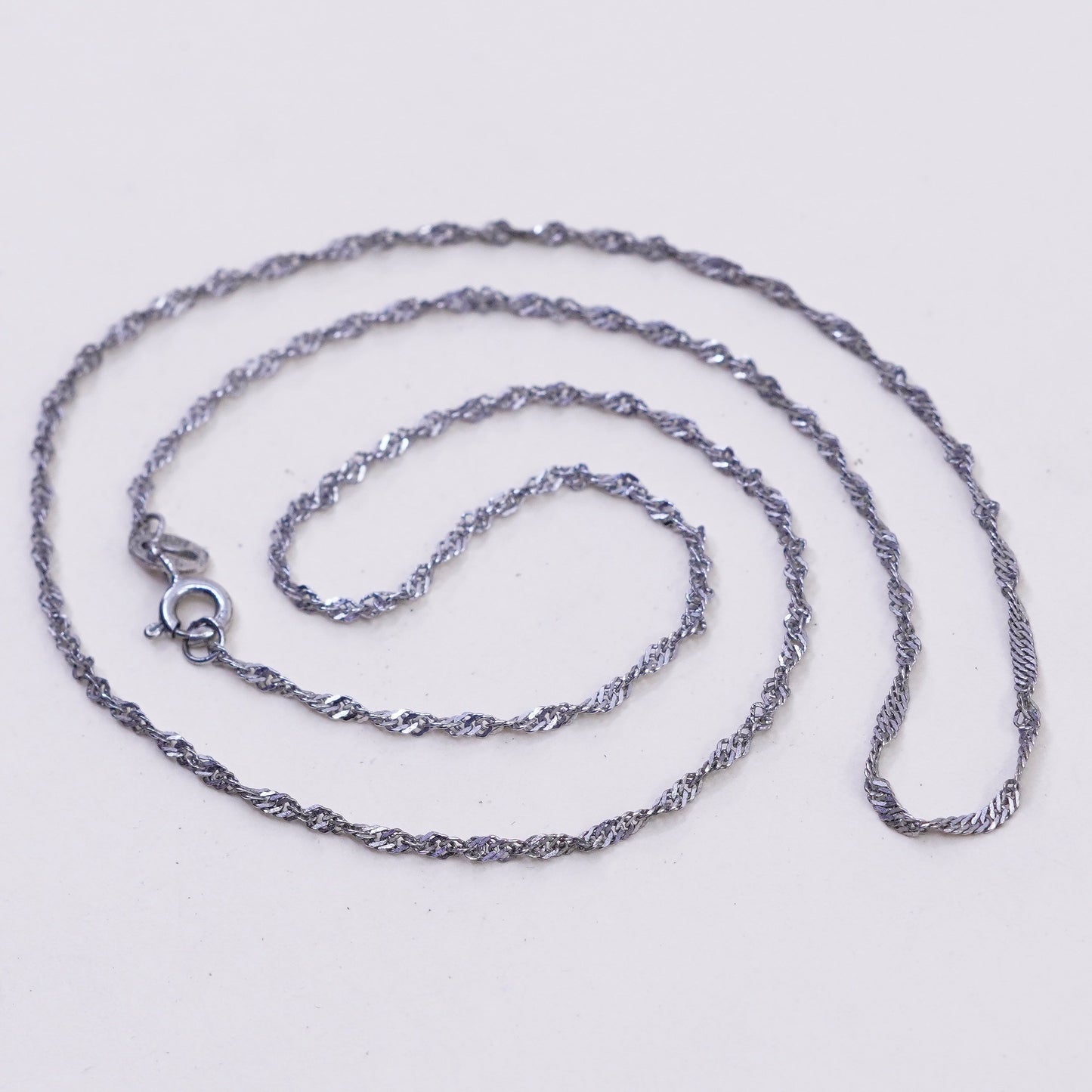 18”, 1mm, Vintage sterling silver Italy 925 silver twisted curb chain, necklace