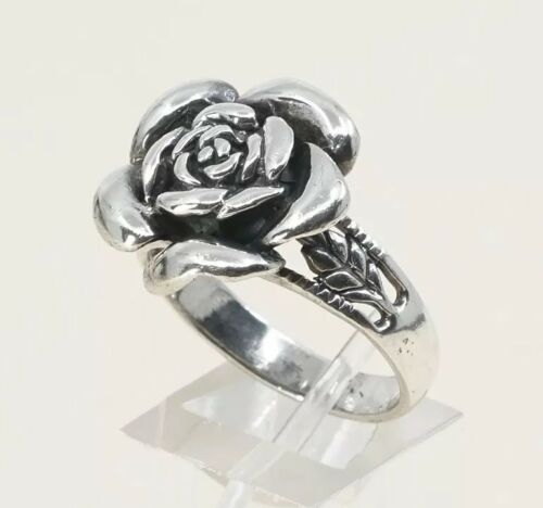 Size 10, Vtg Sterling 925 Silver Rose Bud Flower Band Ring, Stamped 925