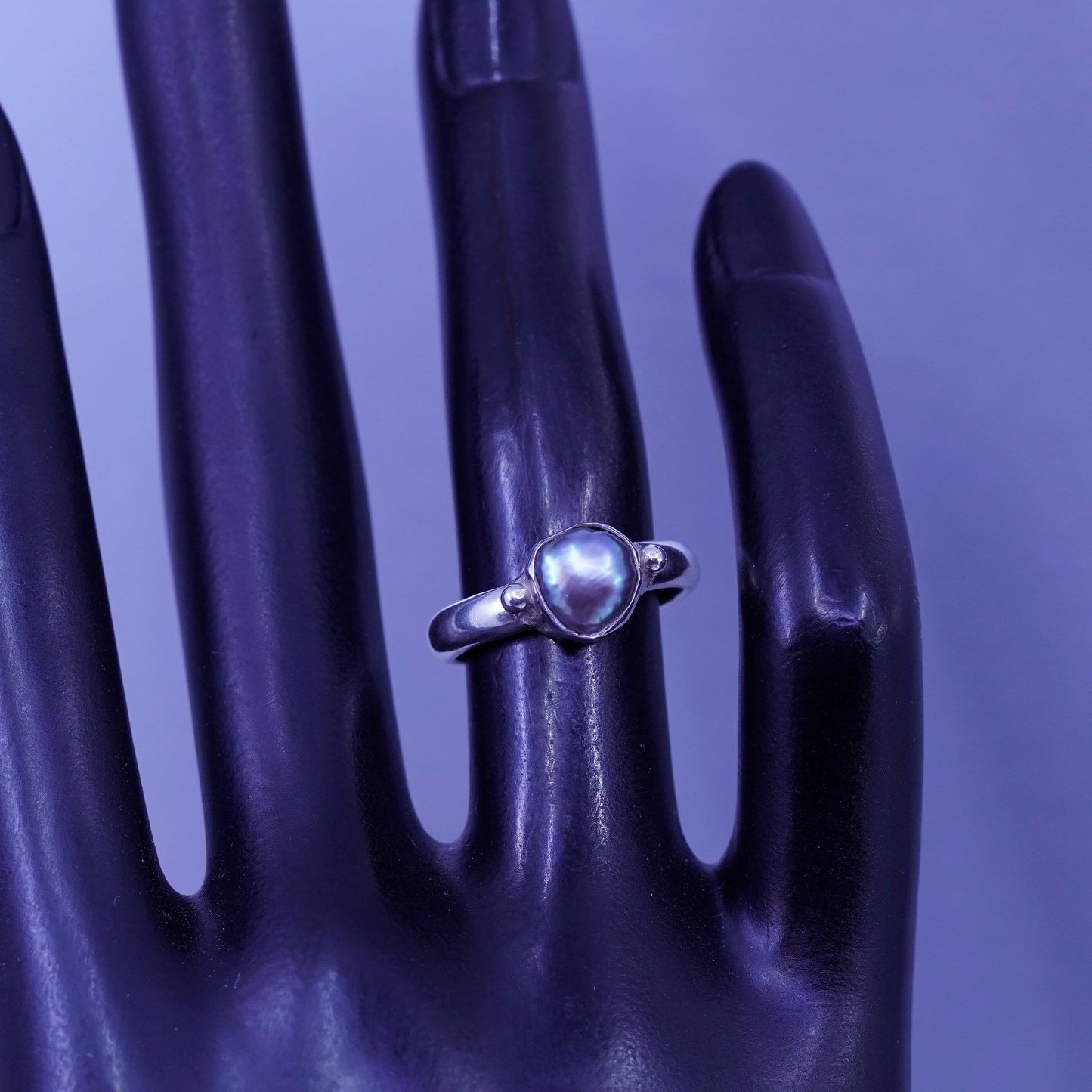 Size 5.75, vintage Sterling 925 silver handmade ring with pearl