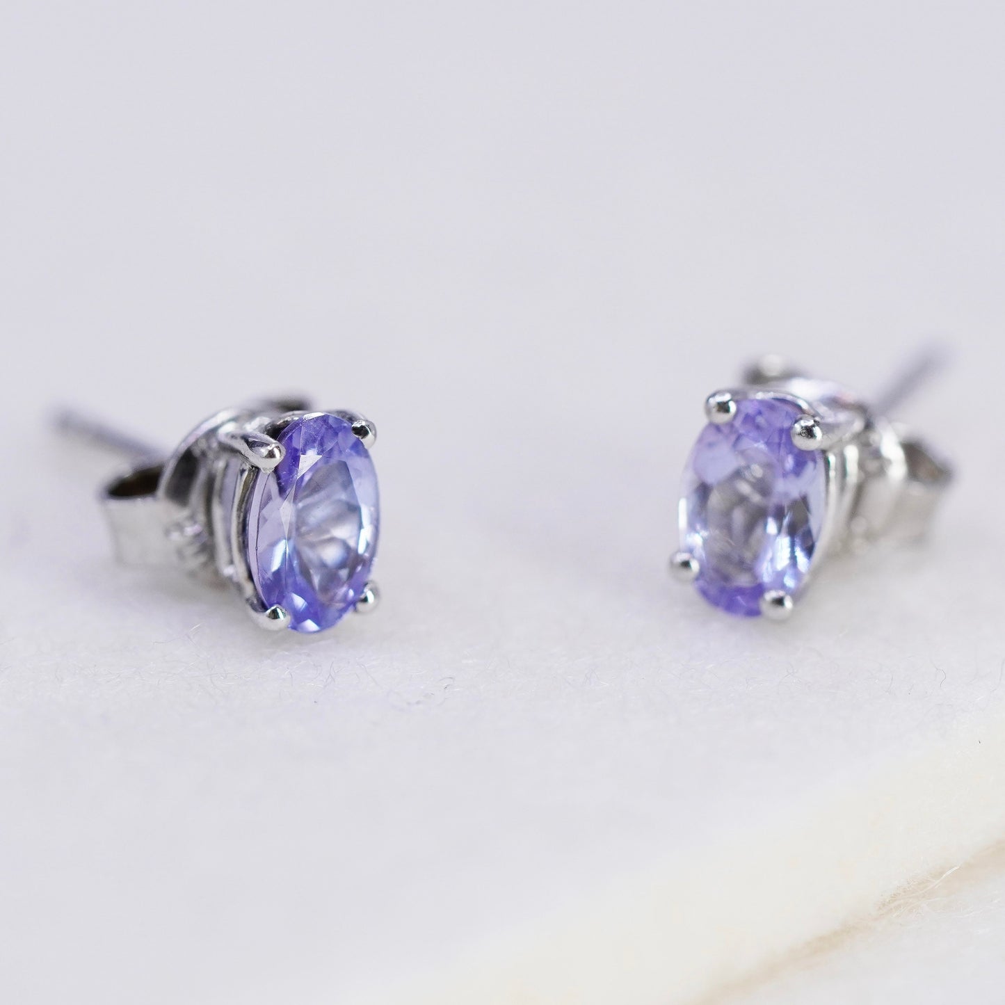 Vintage Sterling 925 silver handmade earrings, studs with amethyst