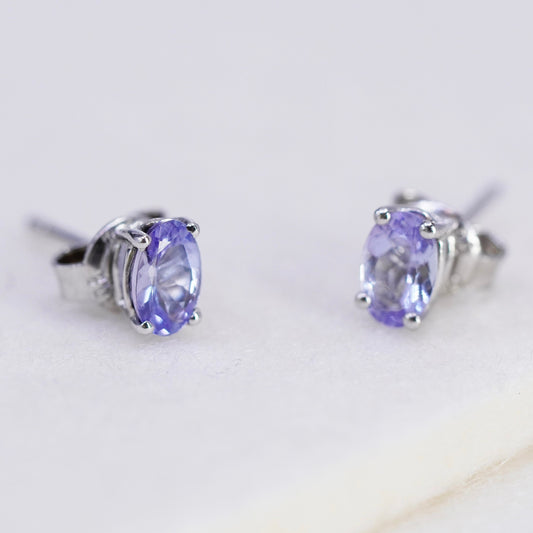Vintage Sterling 925 silver handmade earrings, studs with amethyst