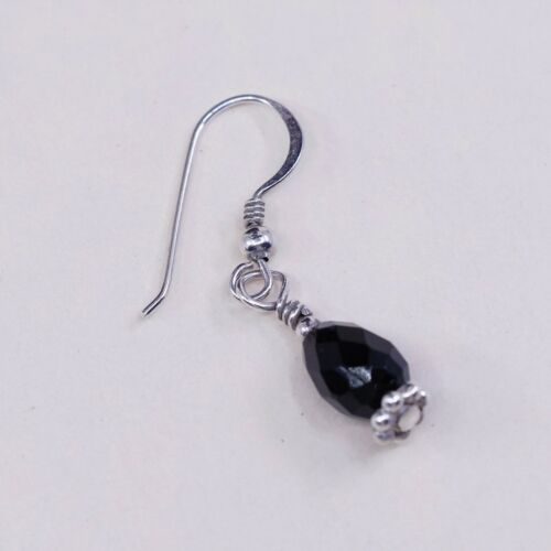 Vtg Southwestern Sterling 925 Silver Handmade Earrings W/ Obsidian Bead