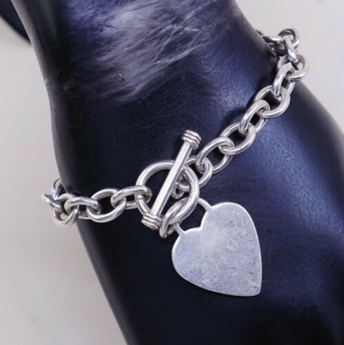 6.5” 8mm, Vintage Sterling Silver Handmade Bracelet, 925 chain w/ heart charm