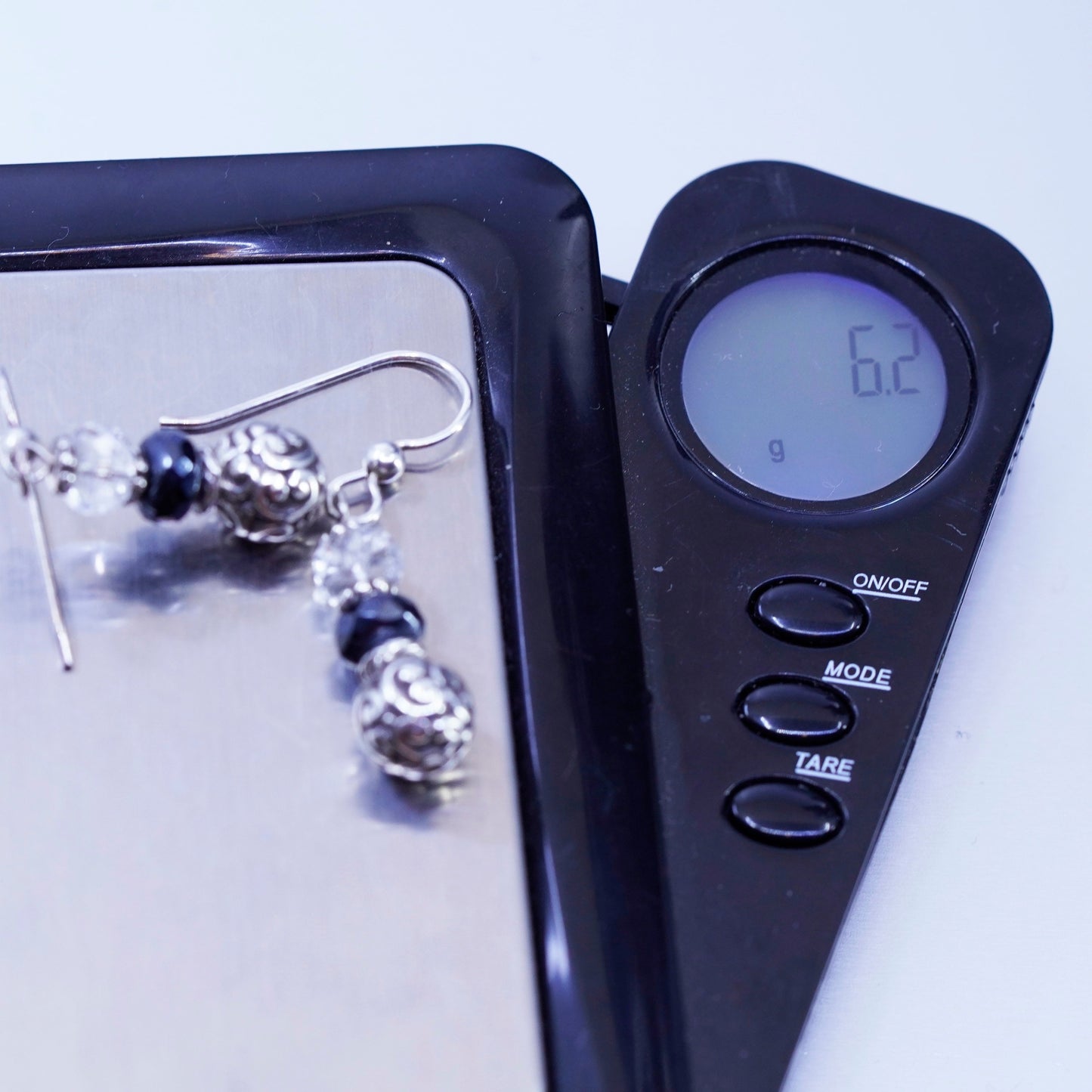 Vintage Sterling 925 silver swirly textured beads earrings with crystal