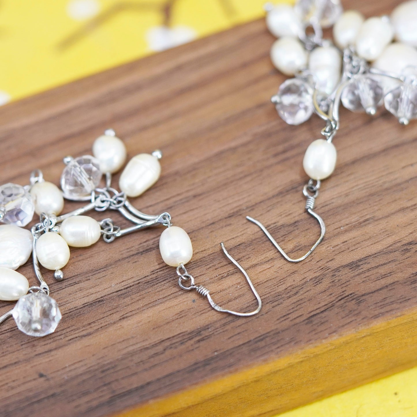 Vintage Sterling silver handmade earrings, 925 with cluster pearl drops