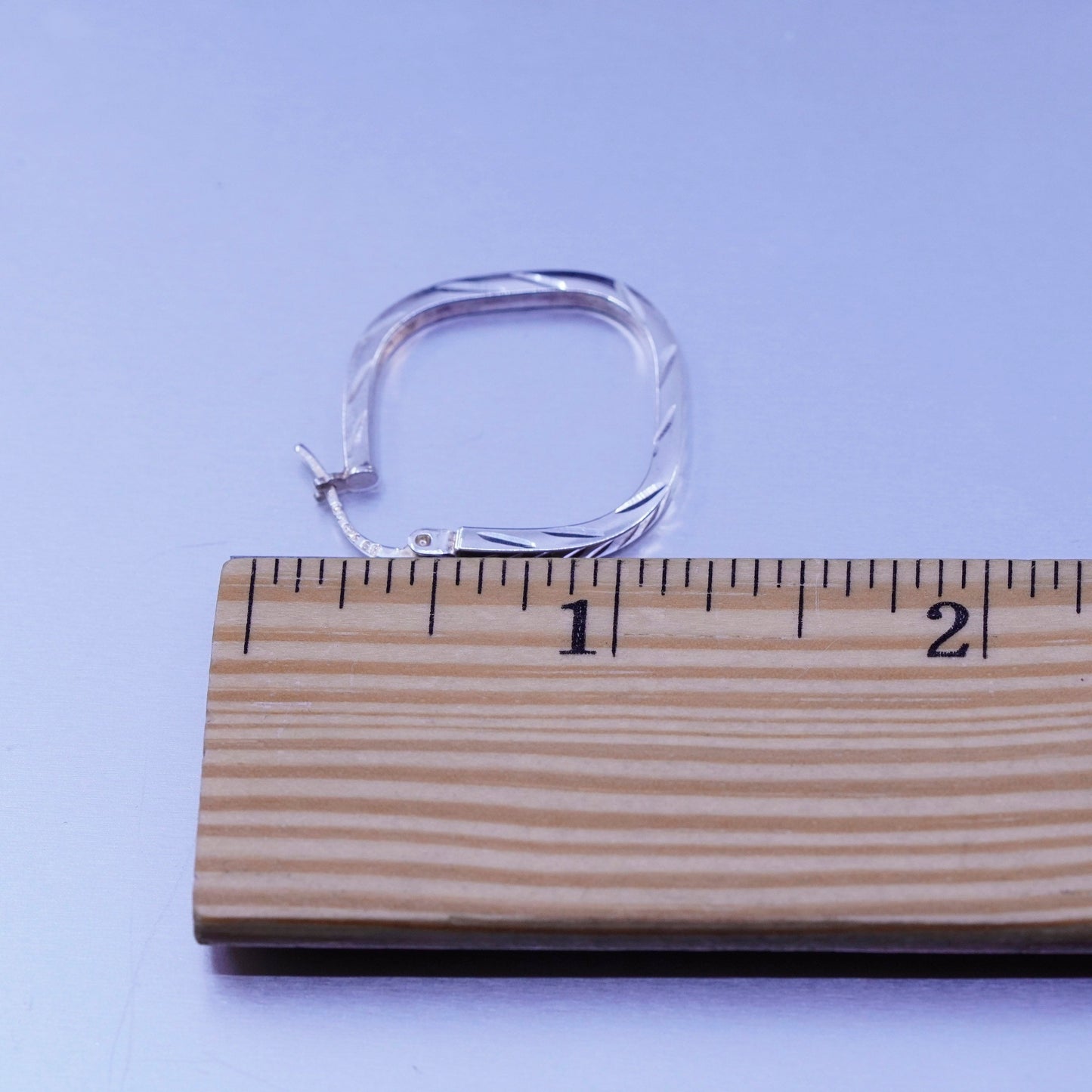 1”, vintage Sterling silver handmade earrings, textured 925 simple square hoops